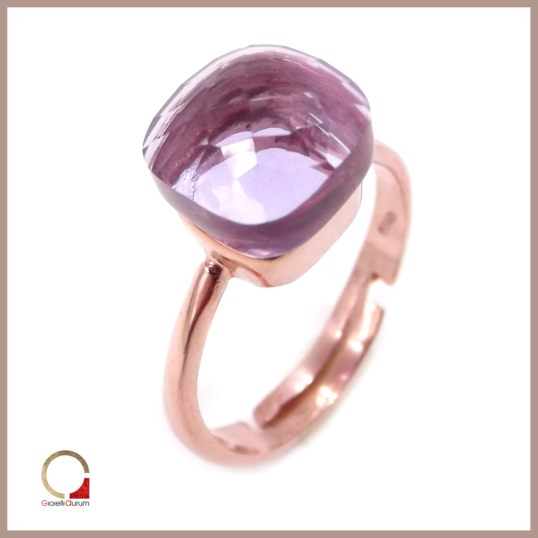 Anello in argento 925 placcato oro rosa da donna con Tanzanite misura regolabile